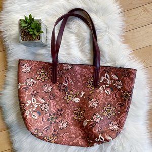 Mauve maroon flowered boho medium sized tote
